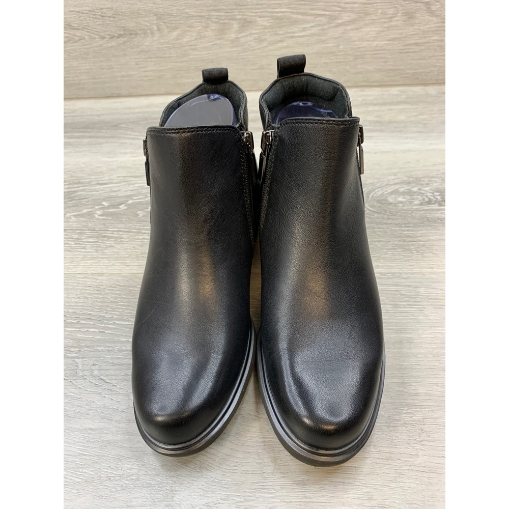 Munro American Black Leather Ankle Boots Dual Zip Lug Sole 6 Comfort Shoes - Picture 2 of 11